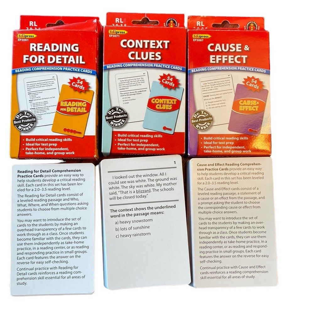 Edupress Cause & Effect, Context Clues, Reading for Detail Practice Cards